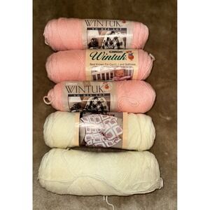 Caron Wintuck Yarn Lot  5 Skeins 100% Worsted Acrylic Off White 3002 Peach 3104